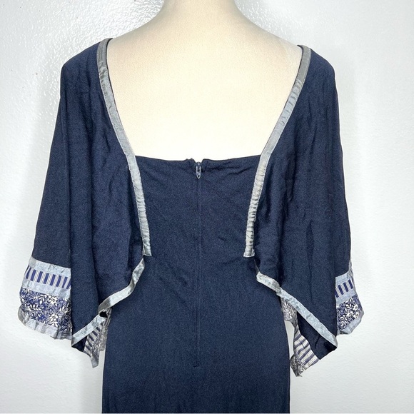 VINTAGE B. Altman & Co 1970s Maxi Dress Gown Navy Silver Calico Vtg 70s Prairie - Picture 8 of 16